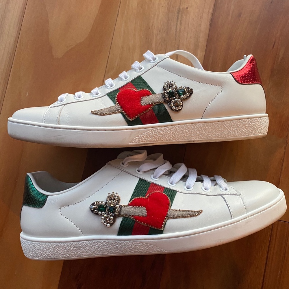 GUCCI Ace Heart Sword Embellished Sneakers Size 40